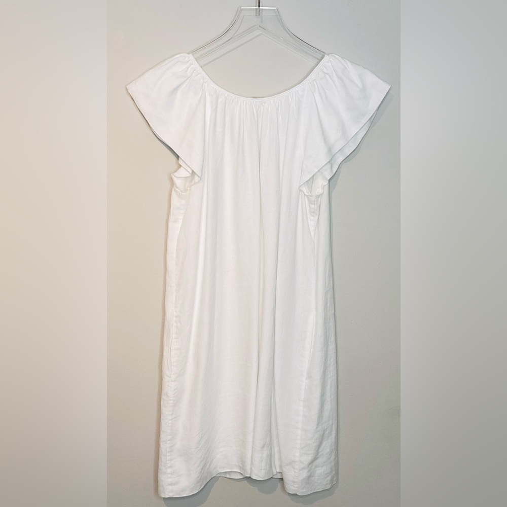 Marie Oliver White Ivory Linen Flutter Sleeve Mini Dress - Picture 2 of 11